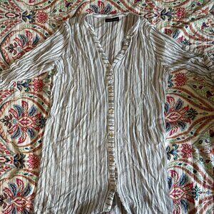 White and black striped button up cardigan